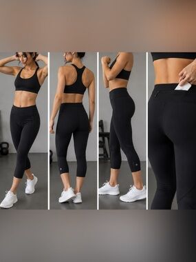 Lululemon Pace Rival Crop leggings in black, featuring distinct mesh paneling on